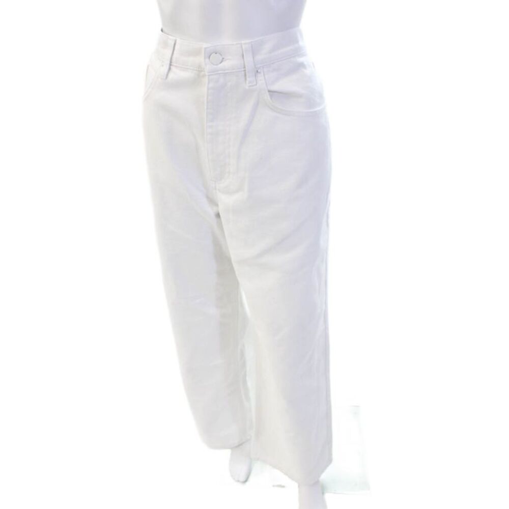 Designer Women Cropped White High-Rise Cotton Pants Size 27